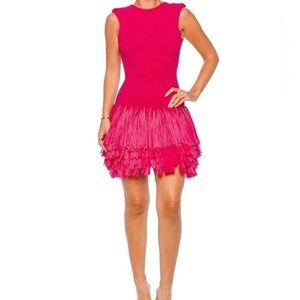 Aje. Rushes Raffia Fringe Knit Mini Dress - Pink S